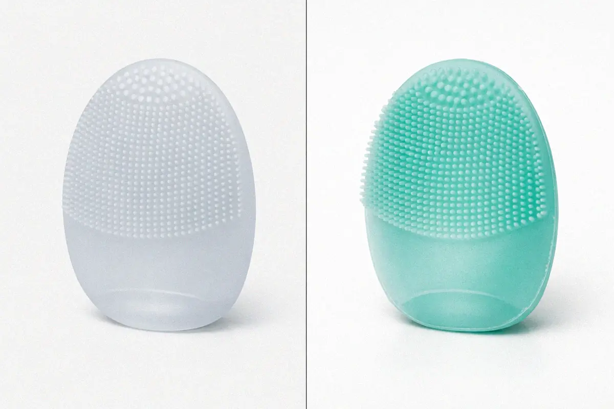 Comparison of high quality platinum cured silicone beauty product next to a cheaper alternative showing material difference