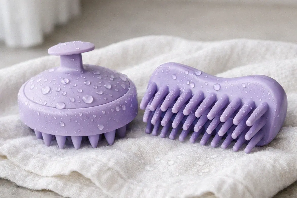 Silicone shampoo brush and detangling hair brush with flexible rounded bristles for gentle scalp care
